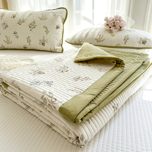 双层纱榻榻米床盖四季通用水洗棉麻防滑床单三件套双人炕盖单件被