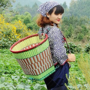 淘宝塑料背篓竹编家用道具胶背篼买菜编织藤篮子大小贵州背箩采茶竹