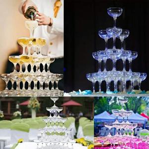 亚克力香槟塔杯酒吧透明婚礼一次性高脚杯婚庆道具香槟塑料红酒杯