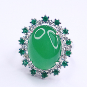 瑾青珠宝 轻奢绿玛瑙戒指男绿玉髓翡翠宝石男士活口指环简约时尚