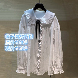 正品哥弟新款女装代购2021春白色娃娃领衬衫1300615-1118261-001