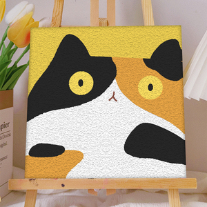 卡通猫咪石英砂丙烯肌理画磨砂儿童自己手工绘数字油画diy填色充