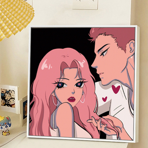 甜酷情侣七夕礼物diy数字油画卡通动漫手工填涂色丙烯手绘装饰画