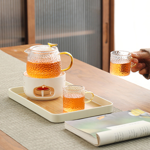 水果茶壶套装下午茶具家用耐热玻璃花茶壶温茶炉蜡烛加热陶瓷底座