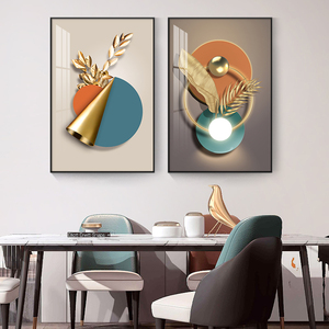 现代轻奢餐厅装饰画高档饭厅挂画双联餐桌画样板房歺厅欧式壁画