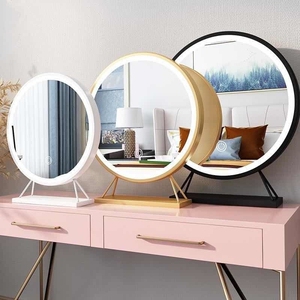 高颜值小镜子化妆镜放桌子上的轻奢高级台面镜卧室梳妆台境子带灯