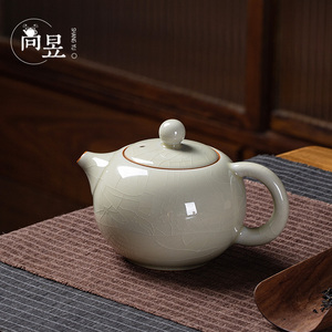 米黄哥窑西施壶单壶家用陶瓷开片可养功夫泡茶壶茶杯带过滤冲茶器
