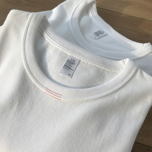 三本针领口螺纹 300g重磅纯白色磨毛纯棉短袖t恤咔叽厚实品质内搭