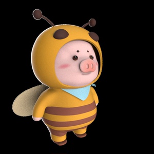 三维卡通ip模型蜜蜂小猪造型c4d软件oc渲染含obj格式