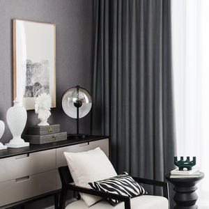轻奢北欧现代简约高档灰色斜纹大气客厅卧室遮光绒布窗帘莫兰迪色