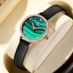 正品浪琴瑰丽手表女士小绿表复古真皮名牌女表石英机械表新款官方