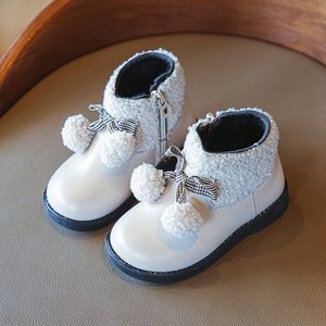 女宝宝冬季鞋2-7岁加绒保暖棉靴小童皮靴公主风女童马丁靴幼童鞋