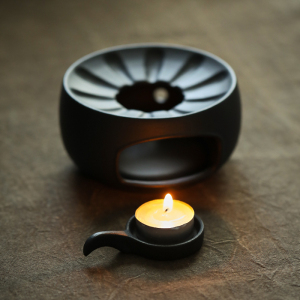 高档日式温茶炉蜡烛煮茶底座保温暖茶器小火炉焙茶炉黑陶瓷温茶器
