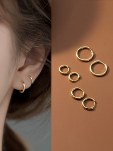 s925纯银素圈耳环耳圈圆圈耳扣女气质小众精致线条韩版简约小圆环