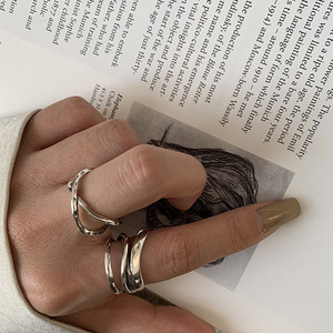 韩国东大门交叉缠绕x型戒指女食指s925纯银时尚个性简约多层ins潮