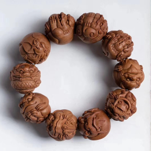 老山檀香龙生九子手串檀香老料湘工雕刻佛珠手串红木香木收藏送礼