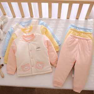 童泰婴幼儿薄棉套装秋冬季分体两件套夹棉一岁男女宝宝衣服秋装棉
