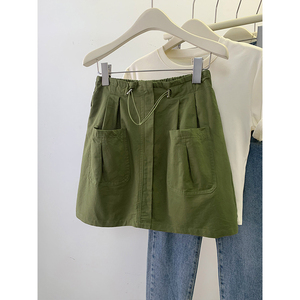 军绿色美式复古工装短裙女夏季裙裤a字半身裙防走光小个子包臀裙
