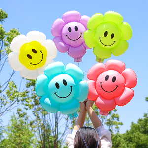 太阳花小雏菊夹片气球儿童笑脸安全无毒拍照道具拖杆地推气球批发