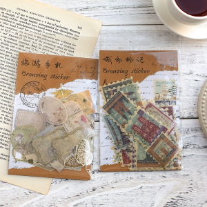 诗和远方系列烫金和纸贴纸包手帐伴侣复古风自然植物邮票票据手账贴画