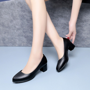 矮帮室内黑色酒店潮鞋高跟女鞋尖头春夏夏装粗跟工作鞋皮鞋简单