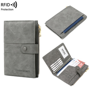 新款防盗刷RFID护照夹拉链搭扣护照套证件夹多功能旅行护照包