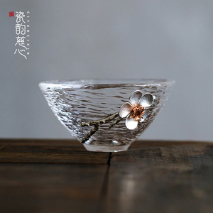 日式品茗杯冰纹耐热茶杯锤纹玻璃杯素雅小花功夫茶具陶瓷单杯茶器