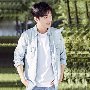 肖战同款牛仔衬衫女复古港味长袖上衣宽松休闲外套情侣春季新款