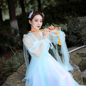 汉服女中国风古装超仙淡雅学生闺蜜女装飘逸薄纱性感束腰原创套装