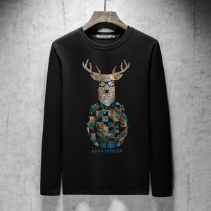 00依俊ejams淘宝依俊秋冬短款宽松印花套头上衣圆领鹿头衣服韩版