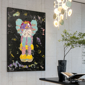 手绘油画《kaws》现代简约挂画肌理抽象画玄关客厅潮流装饰画
