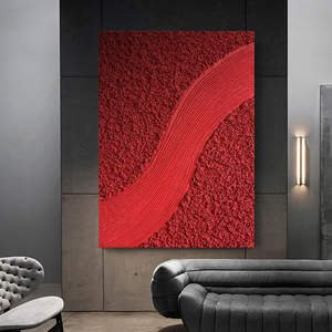 手绘油画《凯旋而归》立体肌理画砂岩红色轻奢玄关现代抽象画