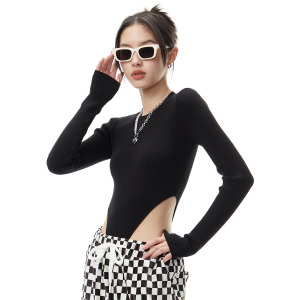 南门雪辣妹三角连体衣上衣连裆长袖t恤女炸街2022年春装新款性感