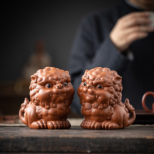 喜狮临门紫砂茶宠摆件精品可养一对创意可爱狮子个性茶玩茶桌装饰