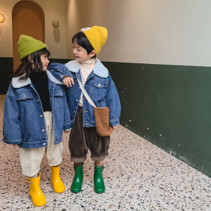 姐弟兄妹装2020新款潮秋冬装男童夹克上衣女宝宝牛仔外套加棉加厚