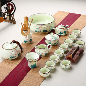 景德镇手绘功夫茶具套装青花瓷整套家用龙泉青瓷盖碗陶瓷茶壶茶杯
