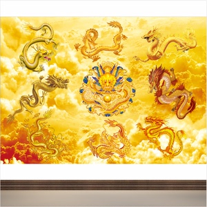 九龙图金龙聚财招财壁画金龙戏珠龙凤呈祥吉祥画双龙戏珠装饰画