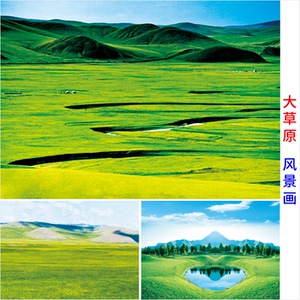 蓝天白云草地装饰画壁画客厅卧室走廊墙壁贴画大草原自然风景画