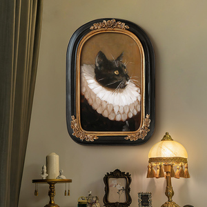 文艺恶搞法式古典趣味猫咪肖像挂画欧式复古客厅装饰画玄关柜摆台