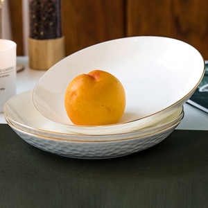 盘子套装炒菜盘子组合家用加深菜盘欧式创意大号骨瓷金边菜碟套装