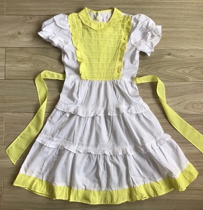 全新八九十年代老式儿童夏季白黄色的确良连衣裙怀旧老物童装服装