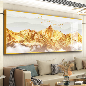 沙发背景墙装饰画轻奢客厅山水壁画卧室床头画新中式背靠金山挂画