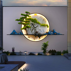 新中式户外壁灯防水太阳能山水禅意别墅庭院背景墙景观装饰壁画灯