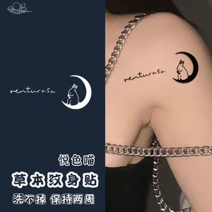 简约英文月亮兔子锁骨草本果汁纹身贴防水持久刺青色不反光甜酷