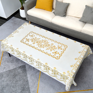 PVC防水防油免洗桌布烫金餐桌布长方形正方形台布家用茶几台布