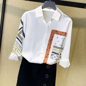 专柜正品哥弟新款女装代购2021春秋装直筒职业印花长袖衬衫衣