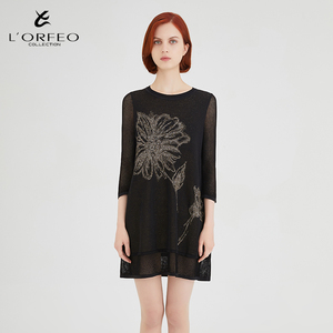 lorfeo/奥菲欧新款圆领中袖针织裙女装时尚针织毛衣连衣裙女