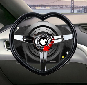 心形方向盘个性改 五菱宏光mini宝来 酷熊雨燕改装黑色爱心方向盘