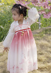 【荔枝红】长安汉服女童新款改良女儿连衣裙公主唐代粉红仙女舞蹈