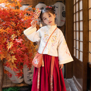 宋制女童汉服秋冬加厚加绒立领袄裙中国风汉服儿童装新年拜年服
